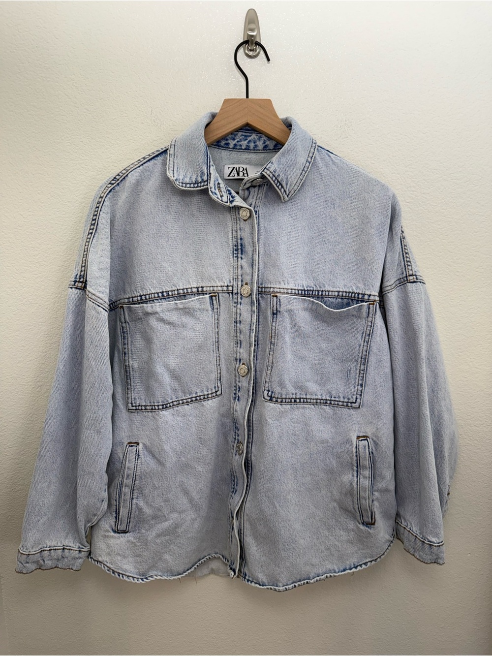 Zara Light Blue Denim Shirt Jacket - Men's Oversized Style